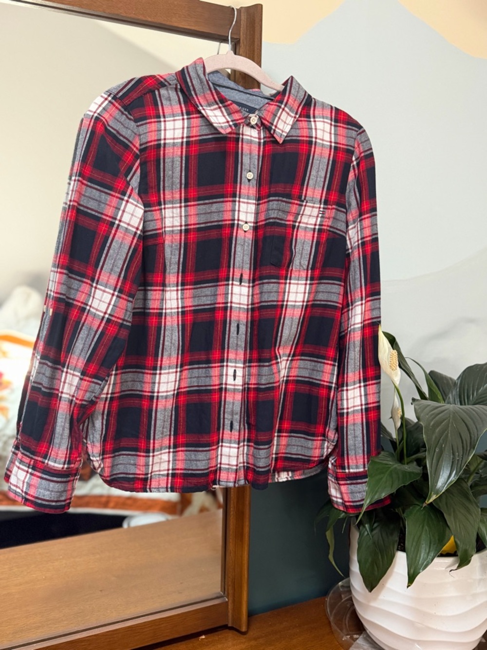 Tommy Hilfiger Red, Black & White Plaid Button-Up Shirt- Tommy Hilfiger